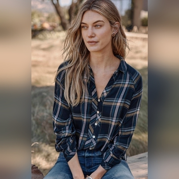 J. Jill Petite Plaid Cotton Modal Blend Button-Up Shirt Casual Comfort Relaxed - Picture 1 of 9